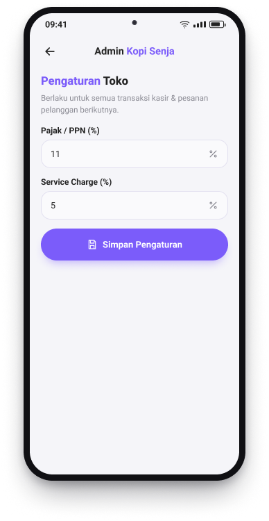 Pengaturan toko: pajak & service charge