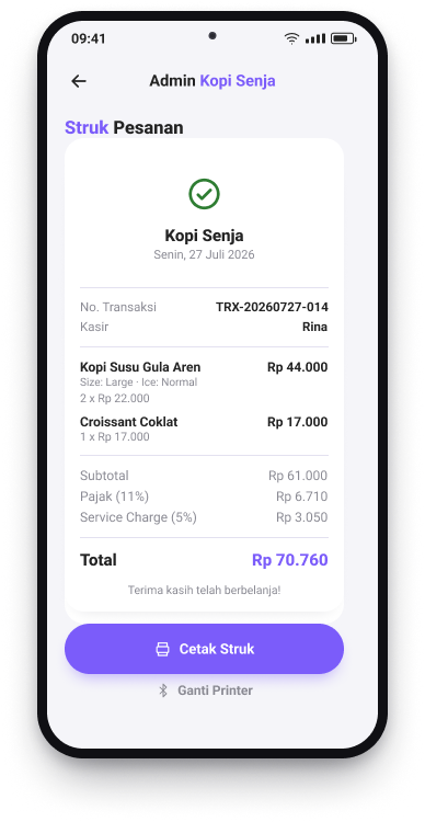 Struk pesanan & cetak struk